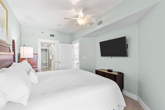 11807 Front Beach Rd # 1-309, Panama City Beach, FL 32407 - carpeted bedroom featuring visible vents, ceiling fan, ensuite bath, and baseboards