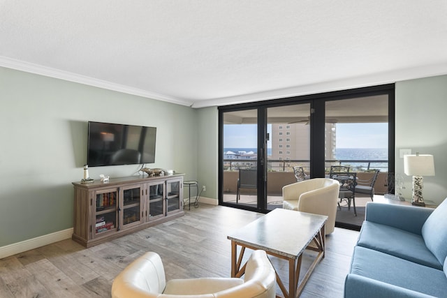 291 Scenic Gulf Dr Unit 900, Miramar Beach, FL 32550 - living area featuring baseboards, wood finished floors, and crown molding