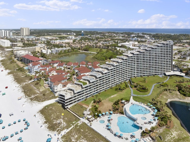291 Scenic Gulf Dr Unit 900, Miramar Beach, FL 32550 - aerial view of property and surrounding area with a large body of water, a pool area, and nearby urban area
