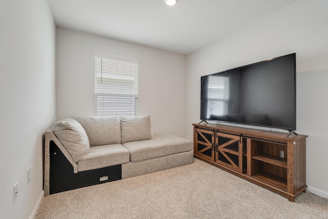 living area featuring carpet and a healthy amount of sunlight