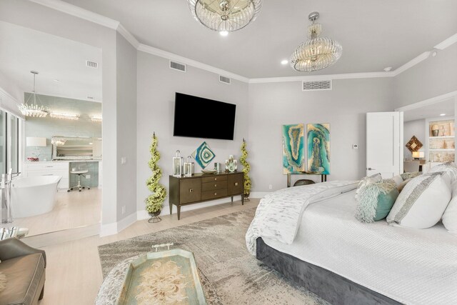 320 Harbor Blvd Unit 1201, Destin, FL 32541 - bedroom with an inviting chandelier, ornamental molding, and visible vents