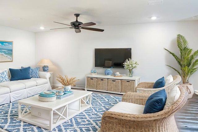 58 Eunola Ln, Freeport, FL 32439 - living area with recessed lighting, wood finished floors, and ceiling fan