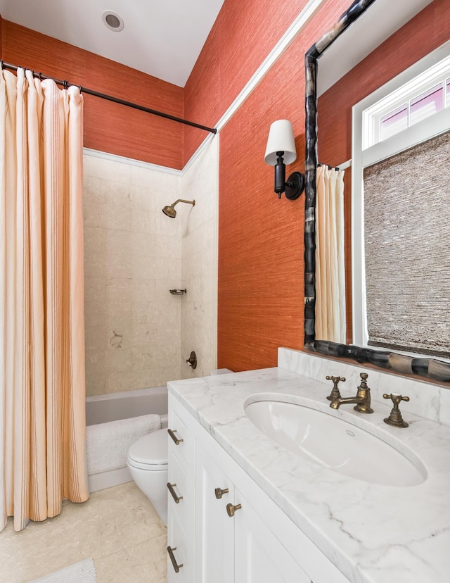 30 N Charles St, Inlet Beach, FL 32461 - full bathroom featuring shower / bath combo with shower curtain, vanity, toilet, and tile patterned flooring