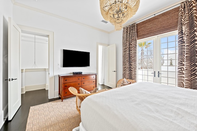 30 N Charles St, Inlet Beach, FL 32461 - bedroom with a chandelier, visible vents, ornamental molding, french doors, and wood finished floors