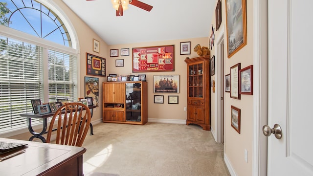 174 Mango Ln, Freeport, FL 32439 - office with baseboards, a ceiling fan, and light colored carpet