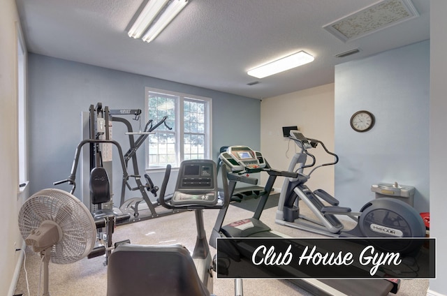9124 Orlando Ave, Navarre, FL 32566 - workout area with a textured ceiling and carpet flooring