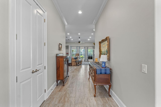 9124 Orlando Ave, Navarre, FL 32566 - hall featuring ornamental molding, baseboards, and recessed lighting