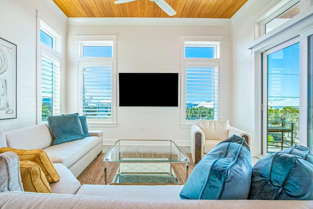 40 Cote D Azur Dr, Santa Rosa Beach, FL 32459 - living room featuring a wealth of natural light, ceiling fan, and wooden ceiling