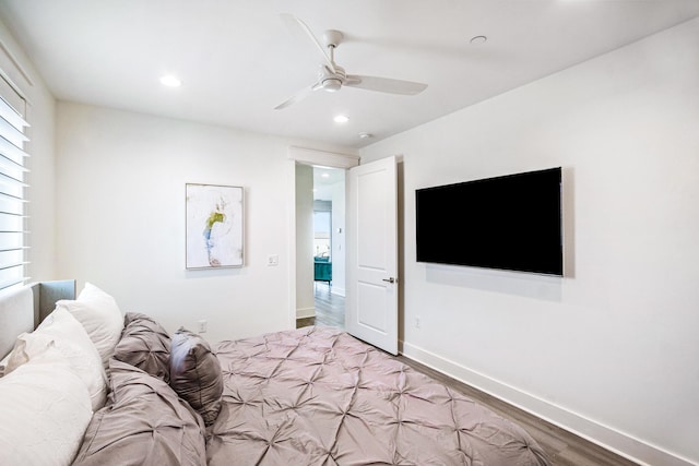 40 Cote D Azur Dr, Santa Rosa Beach, FL 32459 - bedroom featuring baseboards, recessed lighting, wood finished floors, and ceiling fan