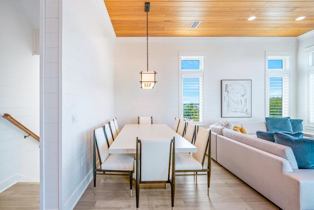 40 Cote D Azur Dr, Santa Rosa Beach, FL 32459 - dining room with visible vents, light wood finished floors, and wood ceiling
