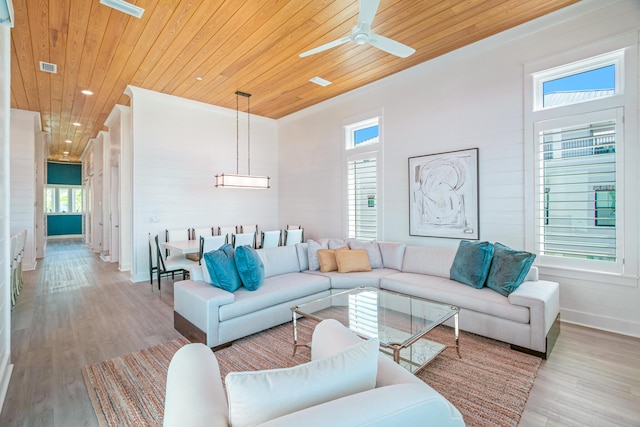 40 Cote D Azur Dr, Santa Rosa Beach, FL 32459 - living area featuring wood finished floors, ceiling fan, visible vents, and wooden ceiling