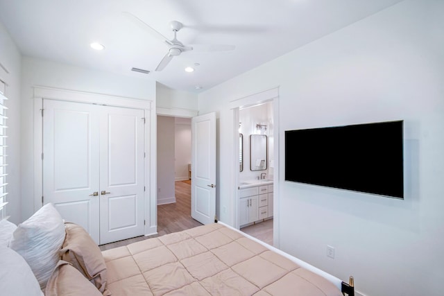 40 Cote D Azur Dr, Santa Rosa Beach, FL 32459 - bedroom featuring ensuite bathroom, baseboards, a closet, recessed lighting, and a ceiling fan