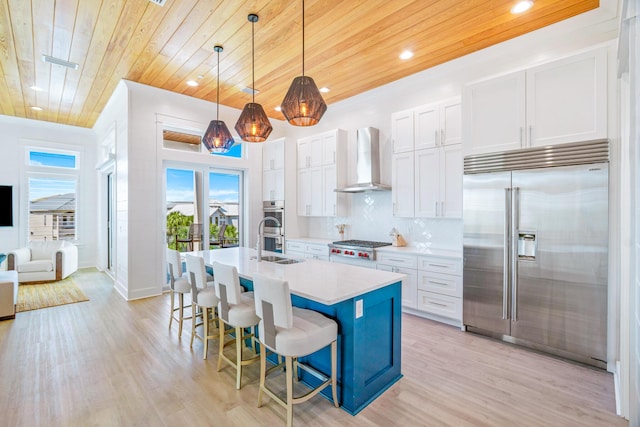 40 Cote D Azur Dr, Santa Rosa Beach, FL 32459 - kitchen featuring stainless steel appliances, a wealth of natural light, wall chimney range hood, and wood ceiling