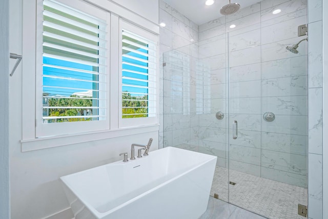40 Cote D Azur Dr, Santa Rosa Beach, FL 32459 - bathroom featuring recessed lighting, a stall shower, and a freestanding bath