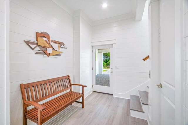 40 Cote D Azur Dr, Santa Rosa Beach, FL 32459 - entryway with baseboards, recessed lighting, wood finished floors, and wood walls