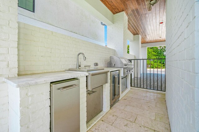 40 Cote D Azur Dr, Santa Rosa Beach, FL 32459 - kitchen with wood ceiling, a sink, refrigerator, and backsplash