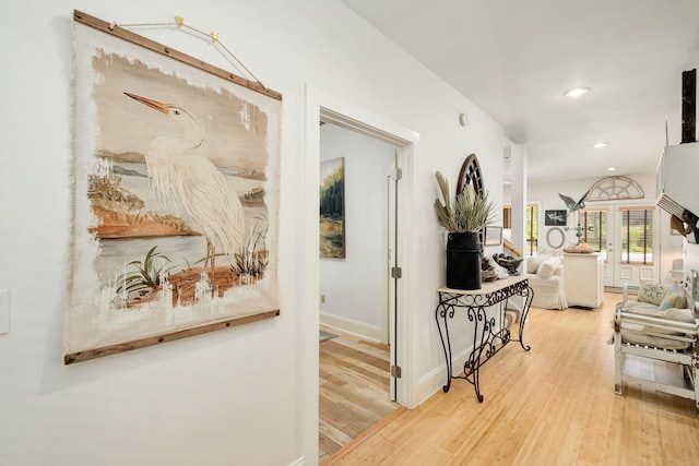 16 Kingfish St, Santa Rosa Beach, FL 32459 - hall with hardwood / wood-style floors, baseboards, recessed lighting, and french doors