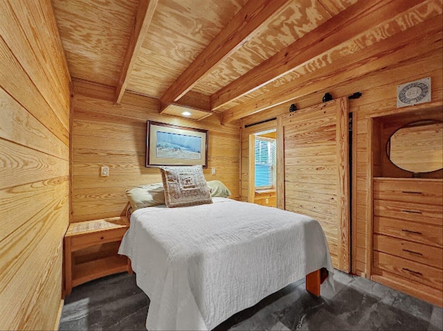 178 Osage Dr, Defuniak Springs, FL 32433 - bedroom with wood ceiling, wood walls, and beam ceiling