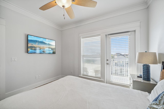 116 Riviera Dr, Panama City Beach, FL 32413 - unfurnished bedroom with ceiling fan, baseboards, ornamental molding, and access to exterior