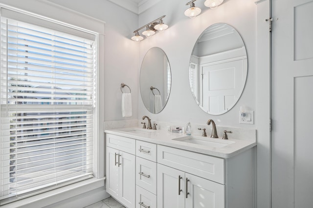 116 Riviera Dr, Panama City Beach, FL 32413 - bathroom with marble finish floor, a sink, and double vanity