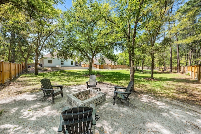 view of patio / terrace featuring a fire pit and a fenced backyard