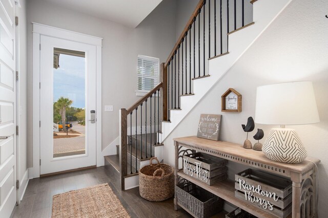 374 Gulfview Cir, Santa Rosa Beach, FL 32459 - foyer entrance with wood finished floors and stairs