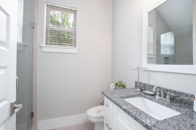 374 Gulfview Cir, Santa Rosa Beach, FL 32459 - bathroom featuring toilet, a shower stall, vanity, and baseboards