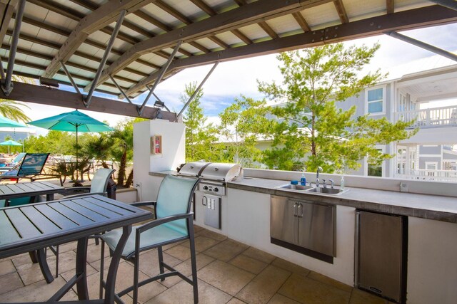 374 Gulfview Cir, Santa Rosa Beach, FL 32459 - view of patio with an outdoor kitchen, outdoor dining area, area for grilling, and a sink