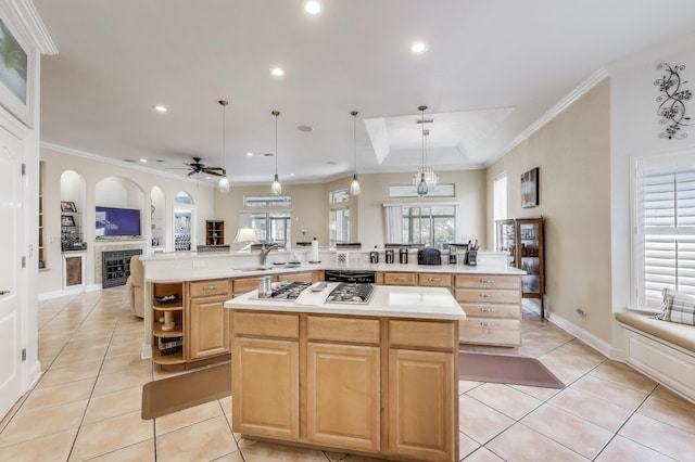 226 Talquin Cv, Destin, FL 32541 - kitchen featuring light countertops, ceiling fan, recessed lighting, and a large island