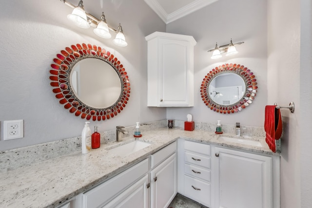 226 Talquin Cv, Destin, FL 32541 - bathroom featuring a sink, crown molding, and double vanity