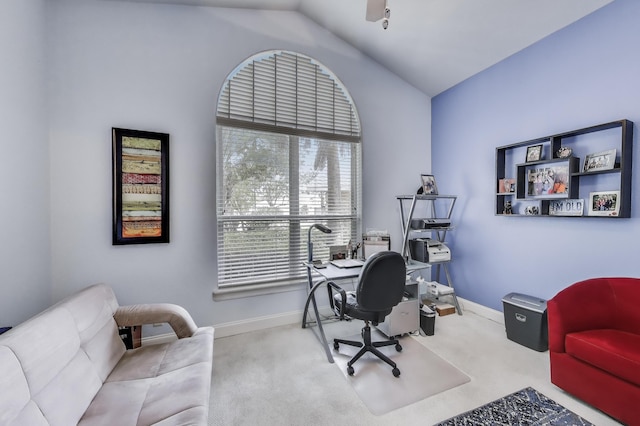 226 Talquin Cv, Destin, FL 32541 - office space featuring baseboards, carpet flooring, and lofted ceiling