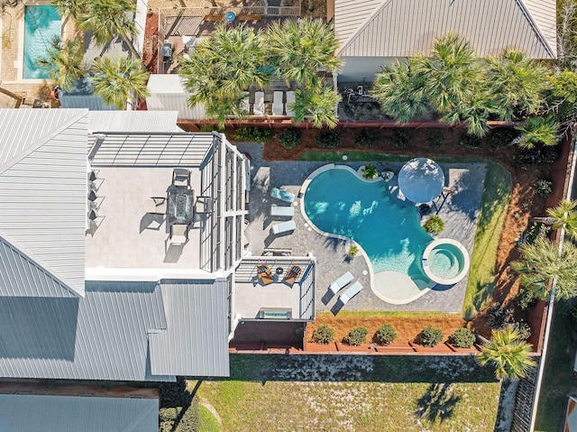 aerial view of a pool