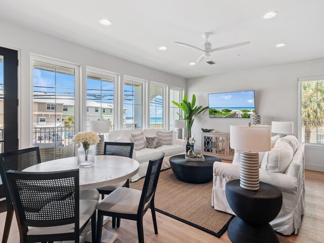 101 Deluna Pl Unit C, Panama City Beach, FL 32413 - interior space featuring ceiling fan, recessed lighting, visible vents, and light wood-type flooring