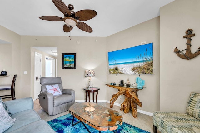 4207 Indian Bayou Trl Unit 2501, Destin, FL 32541 - living room with baseboards, a ceiling fan, and wood finished floors