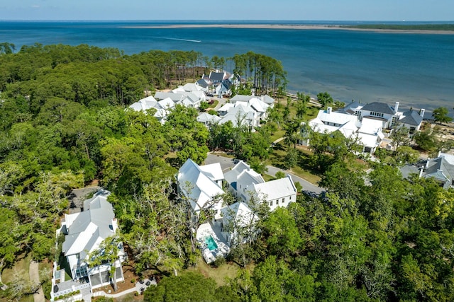aerial view featuring a residential view and a water view