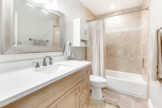 full bathroom with toilet, shower / bath combo, and vanity