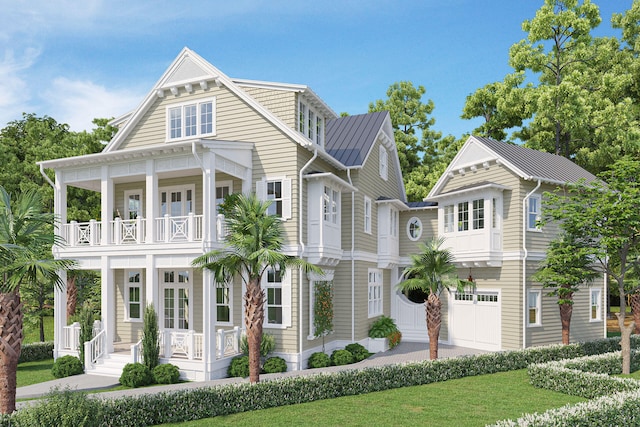 LOT39 String Lily Cv, Santa Rosa Beach, FL 32459 - view of front of house with a balcony, a porch, metal roof, a standing seam roof, and a garage