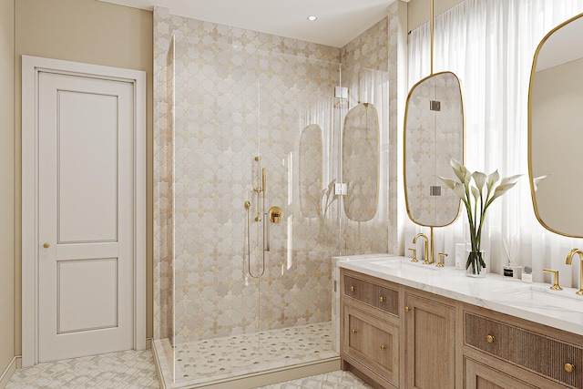 LOT39 String Lily Cv, Santa Rosa Beach, FL 32459 - full bathroom with walk in shower, double vanity, and recessed lighting