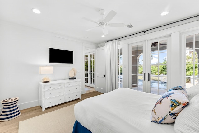 98 Compass Point Way, Inlet Beach, FL 32461 - bedroom featuring french doors, access to outside, baseboards, light wood-style floors, and recessed lighting