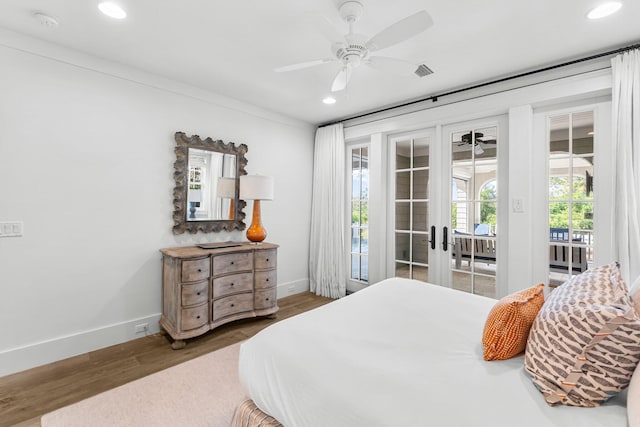 98 Compass Point Way, Inlet Beach, FL 32461 - bedroom featuring access to outside, baseboards, wood finished floors, recessed lighting, and french doors