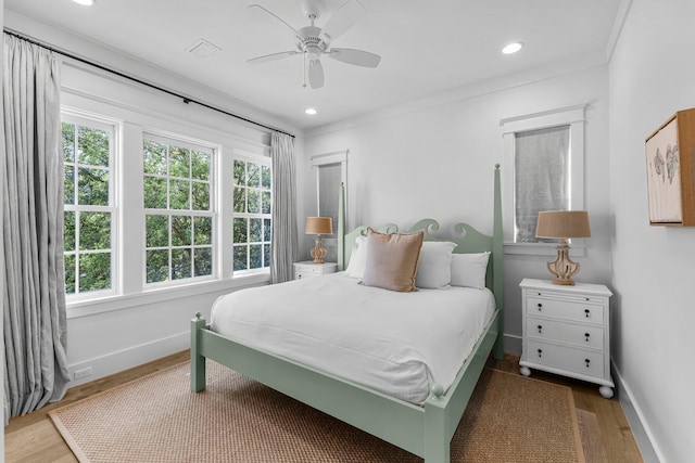 98 Compass Point Way, Inlet Beach, FL 32461 - bedroom with wood finished floors, baseboards, recessed lighting, and ceiling fan