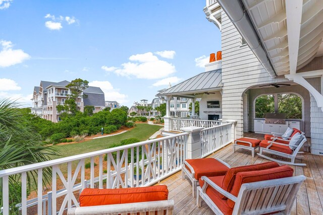 98 Compass Point Way, Inlet Beach, FL 32461 - deck featuring grilling area, a ceiling fan, and area for grilling