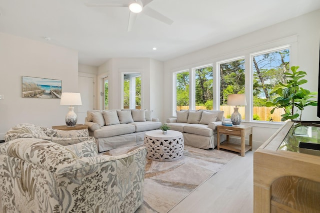 144 Dalton Dr, Santa Rosa Beach, FL 32459 - living room with wood finished floors and a ceiling fan