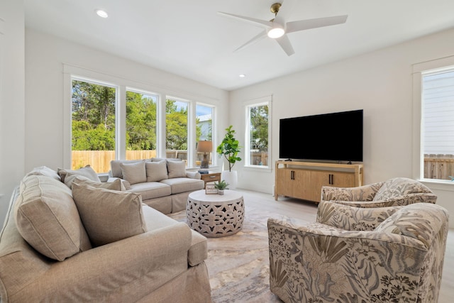 144 Dalton Dr, Santa Rosa Beach, FL 32459 - living area featuring recessed lighting, a ceiling fan, and light wood finished floors