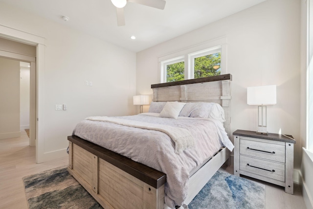 144 Dalton Dr, Santa Rosa Beach, FL 32459 - bedroom featuring ceiling fan, light wood-type flooring, recessed lighting, and baseboards
