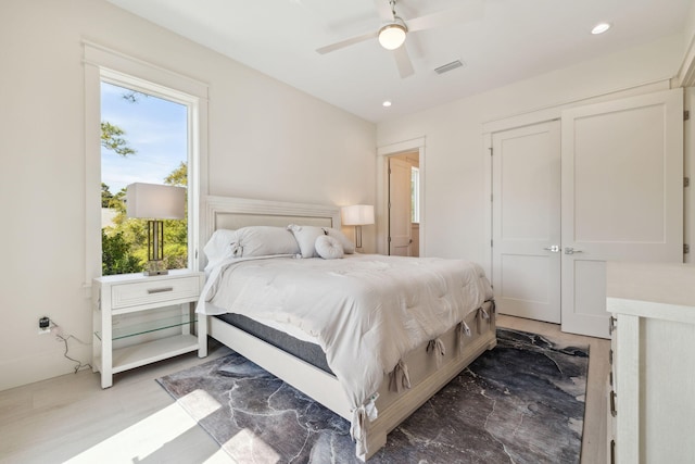 144 Dalton Dr, Santa Rosa Beach, FL 32459 - bedroom featuring visible vents, ceiling fan, and recessed lighting