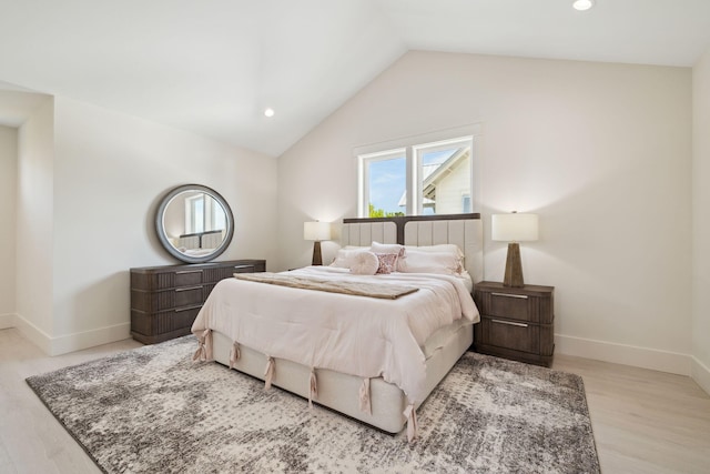 144 Dalton Dr, Santa Rosa Beach, FL 32459 - bedroom with baseboards, recessed lighting, wood finished floors, and lofted ceiling