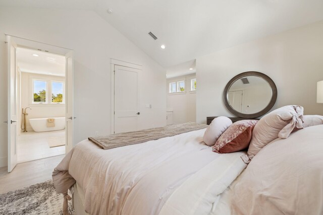 144 Dalton Dr, Santa Rosa Beach, FL 32459 - bedroom featuring visible vents, recessed lighting, light wood-style flooring, and lofted ceiling