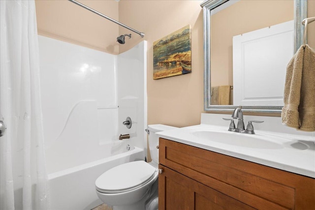 full bathroom with vanity, toilet, and shower / bath combination with curtain