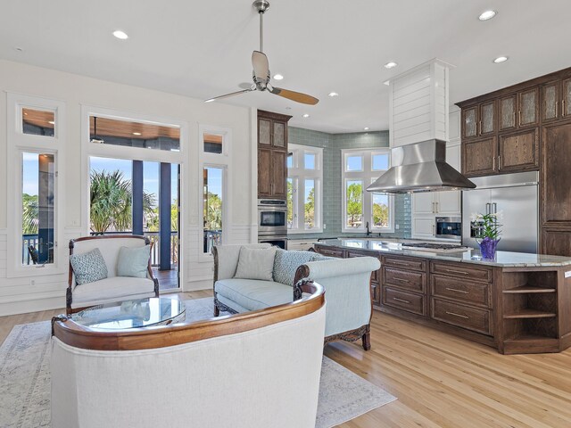 182 My Way, Santa Rosa Beach, FL 32459 - living area with a ceiling fan, recessed lighting, and light wood-type flooring